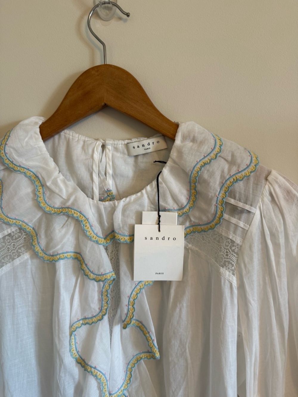 SANDRO LACE DETAIL COTTON BLOUSE - Picture 3 of 9